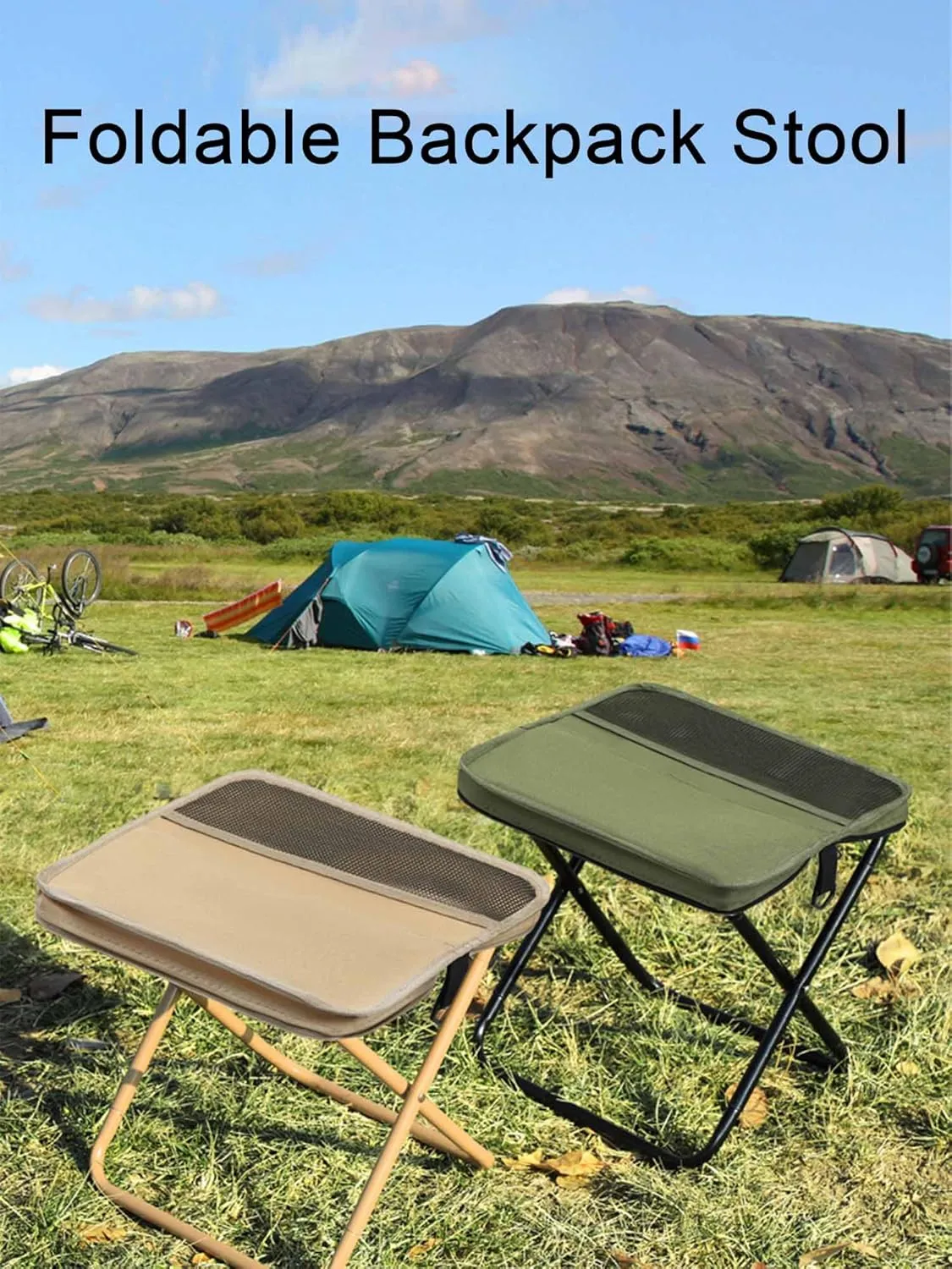 Foldable Backpack Stool, Folding Mini Outdoor Camping Stool with Carry Bag, Lightweight Outdoor Zipper Pack Folding Chair Footstool for Picnic Hiking Fishing (Black, S)