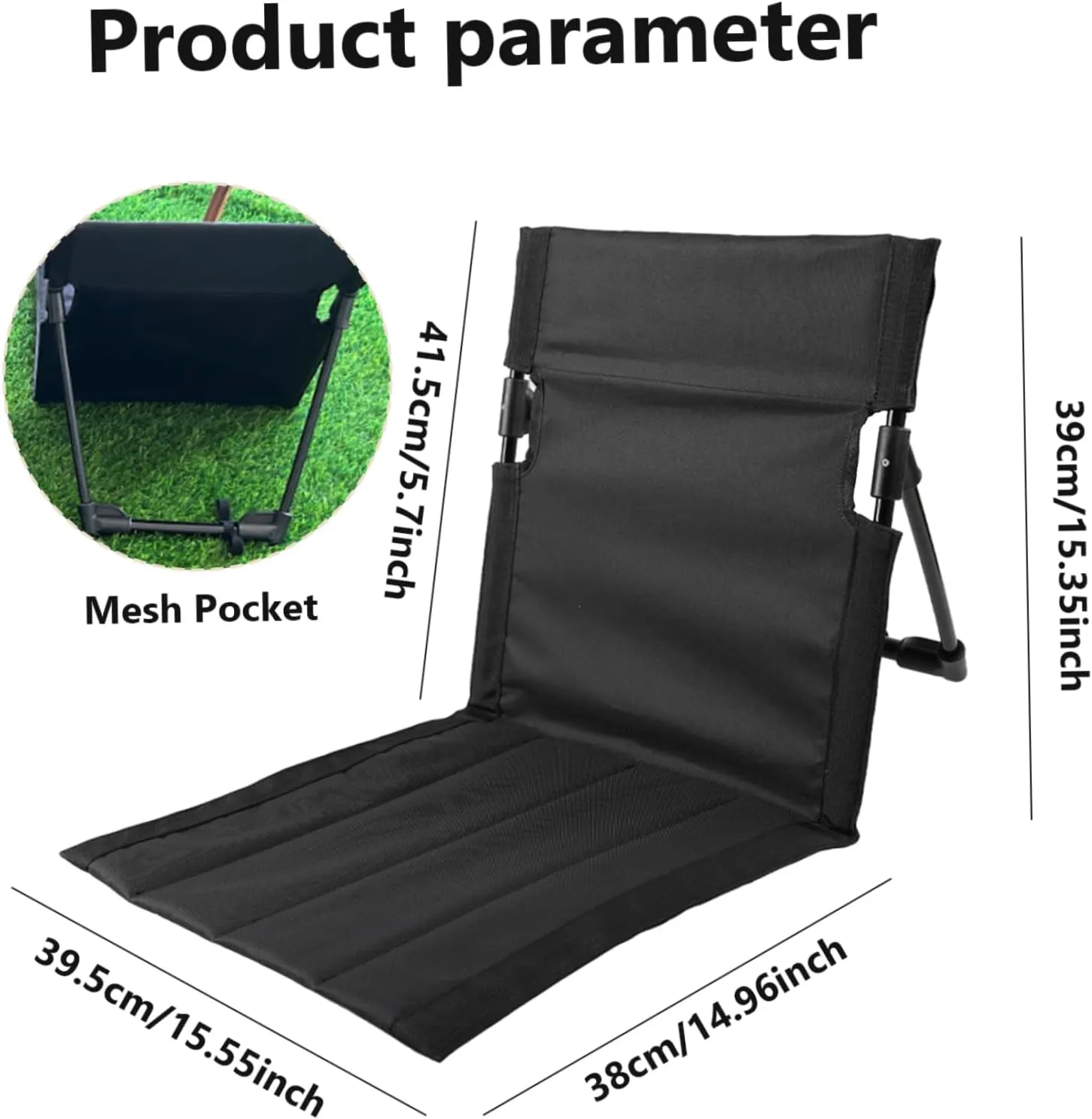 Folding Beach Chair Breathable Stable Portable Beach Chair with Sponge Filling & Mesh Pocket Lightweight Soft Sturdy Folding Floor for Fishing, Barbecues, Hiking, (Black)