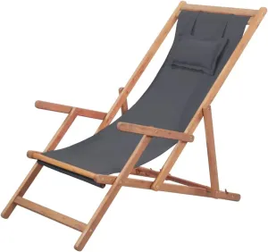 Folding Beach Chair Fabric and Wooden Frame Gray,Comfortable Wooden Beach Chair for Outdoor, Camping and Patio Outdoor Chairs