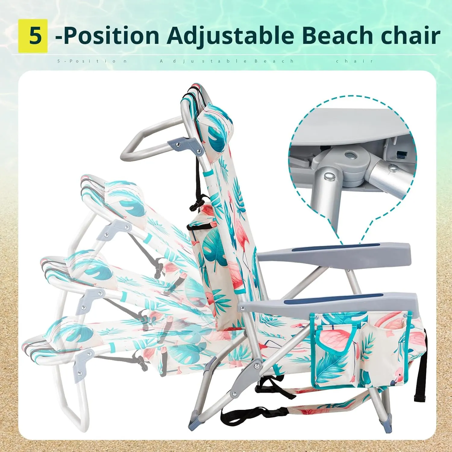 Folding Beach Chair for Adults,Lightweight Beach Chair with Shoulder Straps,High Back Beach Chairs with Hard Armrest,Supports 220lbs for Lawn Concert,Outdoor Camp,Camping,Hiking,Backpacking,Flamingo