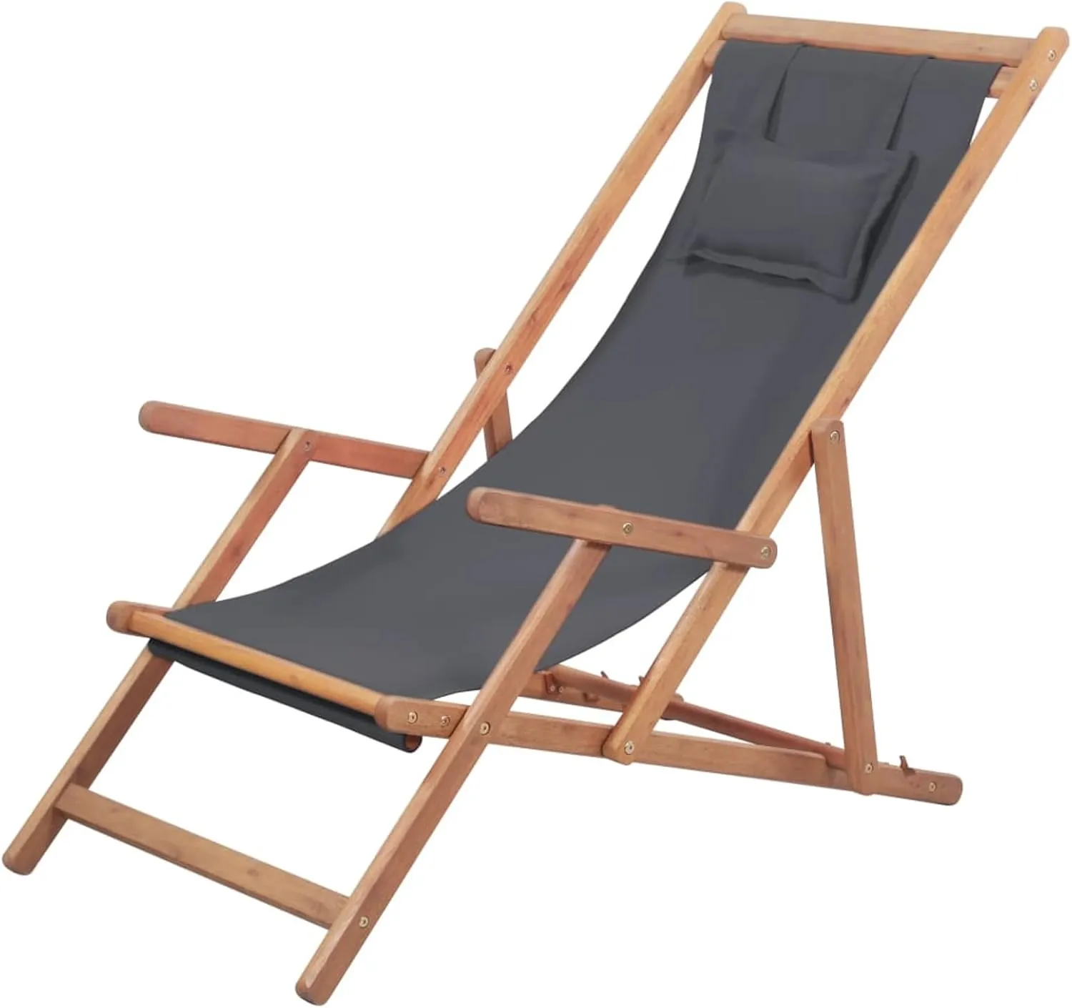Folding Beach Chair Reclining Camping Chair Folding Beach Chairs Portable Beach Chair Fabric and Wooden Frame Gray, Grey