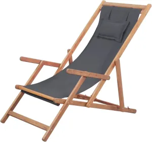 Folding Beach Chair Reclining Camping Chair Folding Beach Chairs Portable Beach Chair Fabric and Wooden Frame Gray, Grey