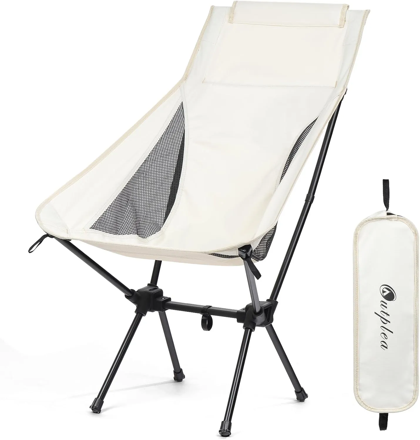 Folding Camping Chairs Men Women, High Back Beach Camping Chairs for Adults, Lightweight Backpacking Travel Chair for Hiking Outside Picnic, White