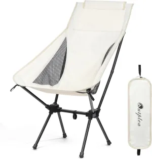 Folding Camping Chairs Men Women, High Back Beach Camping Chairs for Adults, Lightweight Backpacking Travel Chair for Hiking Outside Picnic, White