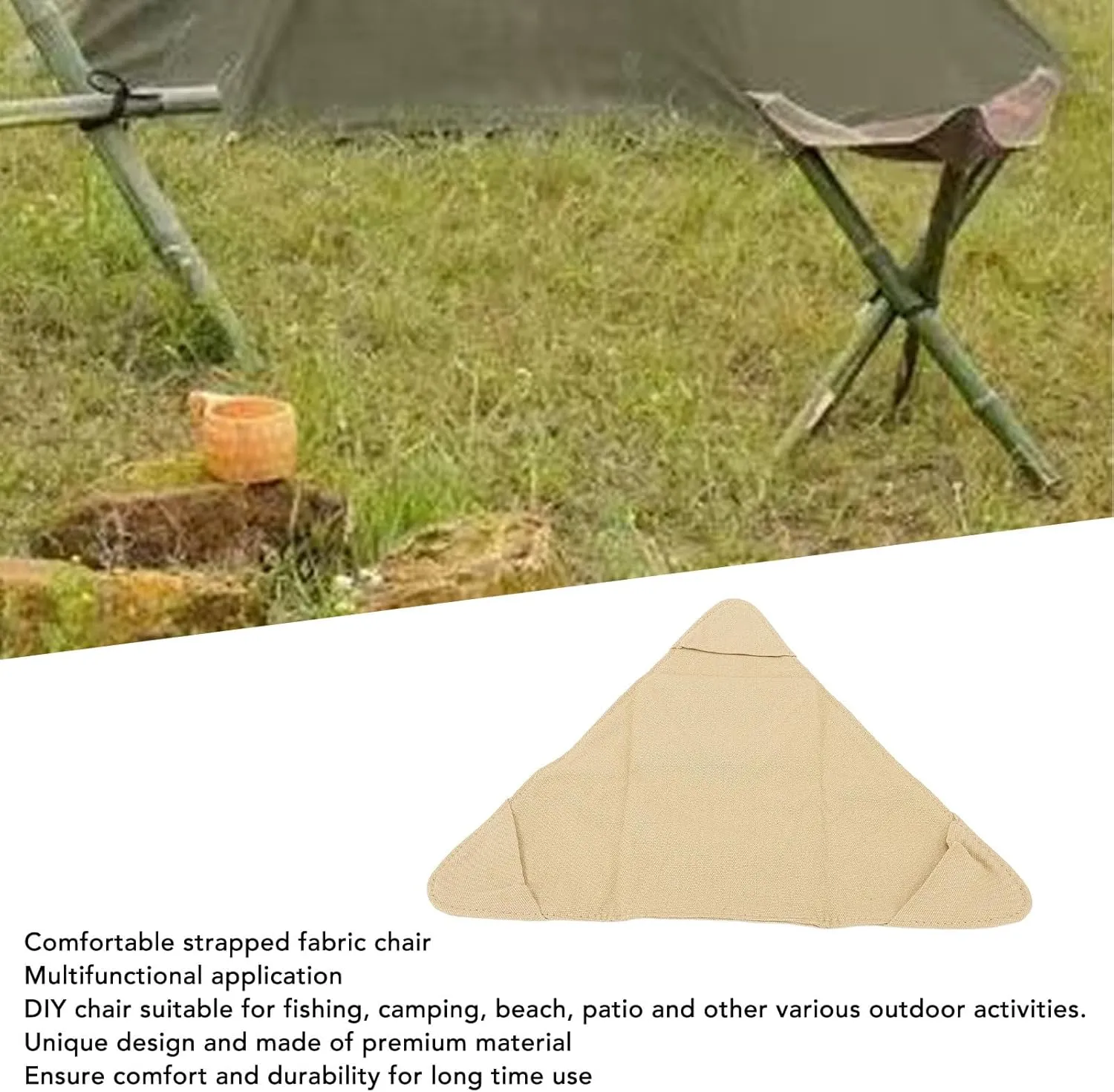 Folding Camping Stool Cloth, Portable Lightweight Tripod Chair for Fishing Hiking Outdoor Activities, Camping Tripod Stool Cloth Save Space for Camping Gear (Khaki)