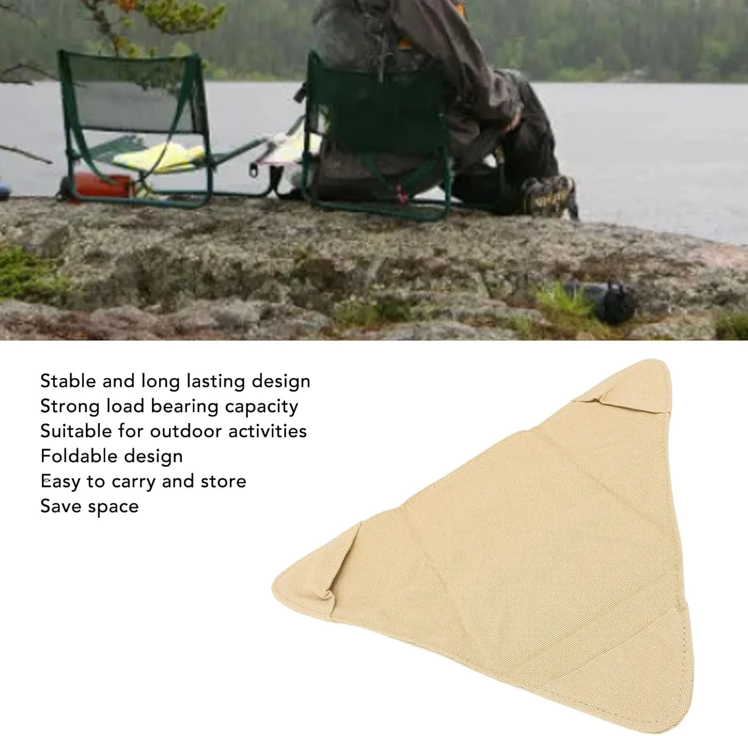Folding Camping Stool Cloth, Portable Lightweight Tripod Chair for Fishing Hiking Outdoor Activities, Camping Tripod Stool Cloth Save Space for Camping Gear (Khaki)