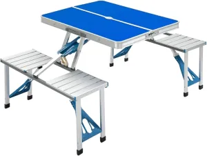 Folding Camping Table and Chair Set Portable Stain-Resistant Easy Setup with Aluminum Frame Abs Connectors Ocean Blue Umbrella Hole for Camping Picnics Backyard Use