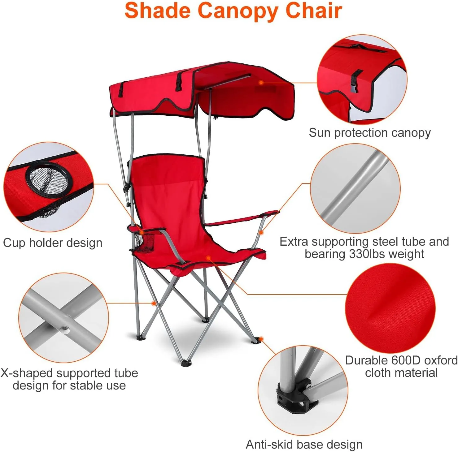 Folding Chair for Outside Camping Chair Foldable Canopy Chair with Shade Sun Protection Camping Recliner a Carry Bag with Cup Holder for Fishing/Beach/Poolside/Travel