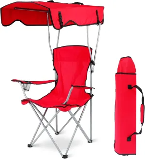 Folding Chair for Outside Camping Chair Foldable Canopy Chair with Shade Sun Protection Camping Recliner a Carry Bag with Cup Holder for Fishing/Beach/Poolside/Travel