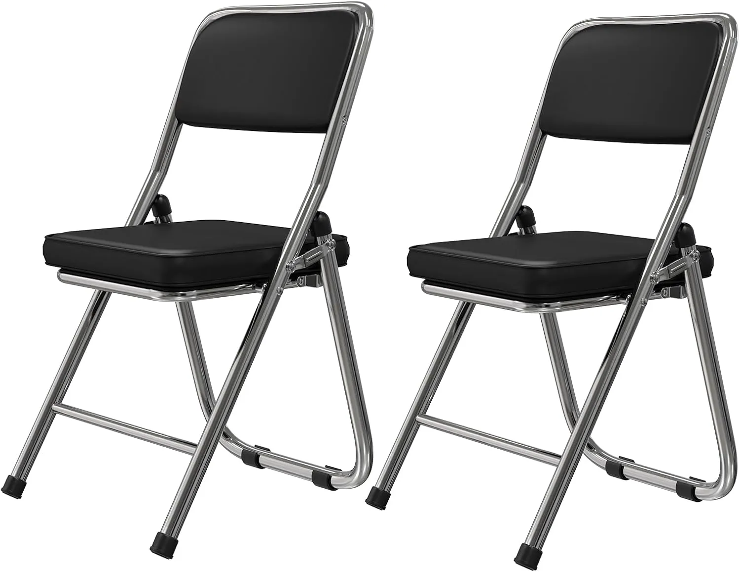 Folding Chairs 2 Pack with Ultra Thick Padded Seats, Foldable Chair Indoor, Comfortable Metal Chairs, Portable Stackable Commercial Seat with Steel Frame for Events Office Wedding Parties (Black)