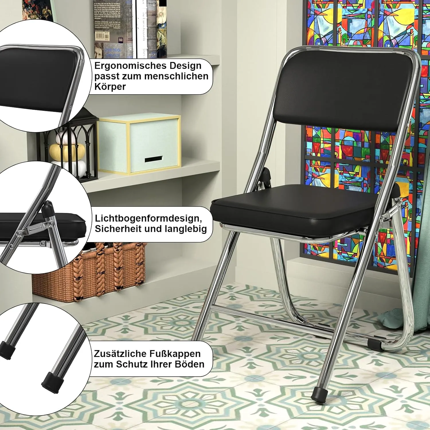 Folding Chairs 2 Pack with Ultra Thick Padded Seats, Foldable Chair Indoor, Comfortable Metal Chairs, Portable Stackable Commercial Seat with Steel Frame for Events Office Wedding Parties (Black)
