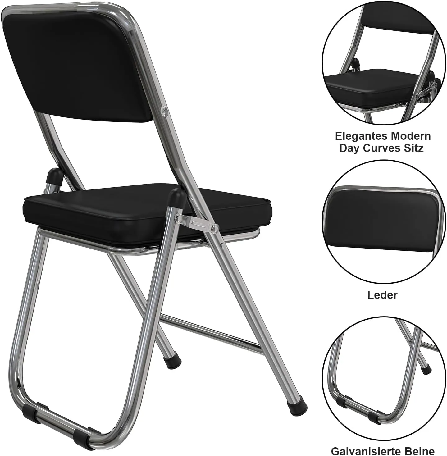 Folding Chairs 2 Pack with Ultra Thick Padded Seats, Foldable Chair Indoor, Comfortable Metal Chairs, Portable Stackable Commercial Seat with Steel Frame for Events Office Wedding Parties (Black)