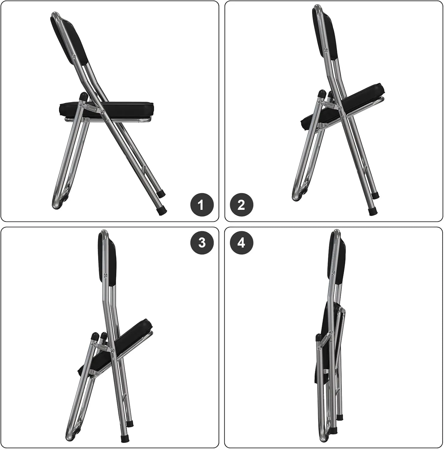 Folding Chairs 2 Pack with Ultra Thick Padded Seats, Foldable Chair Indoor, Comfortable Metal Chairs, Portable Stackable Commercial Seat with Steel Frame for Events Office Wedding Parties (Black)