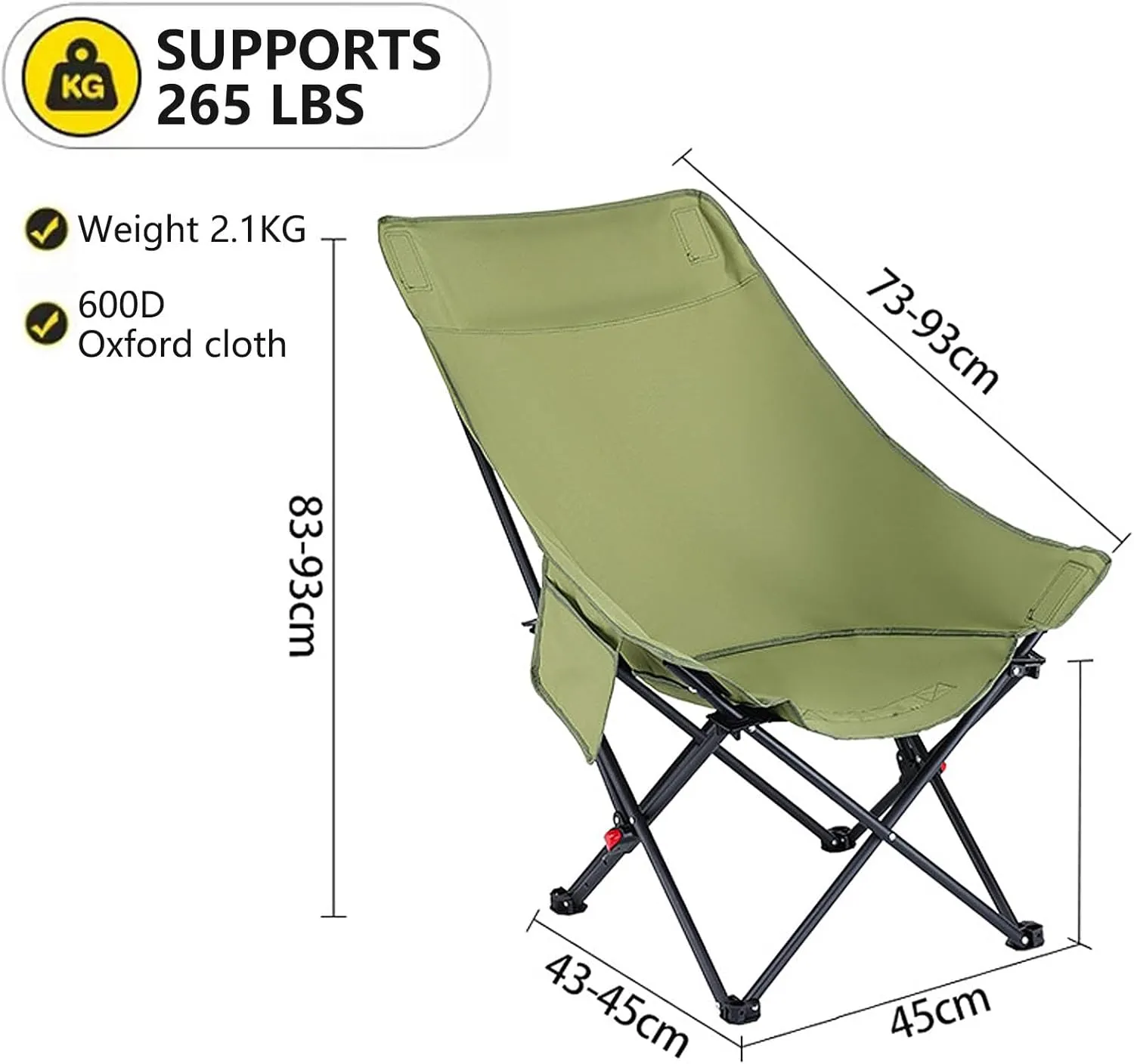 Folding Chairs Camping Chair with Backrest Adjustment Comfy Extra Wide Carry Bag Outdoor Quad Lumbar Back Padded Side Pockets Recliner for Adults Supports 265 LBS-Cyan
