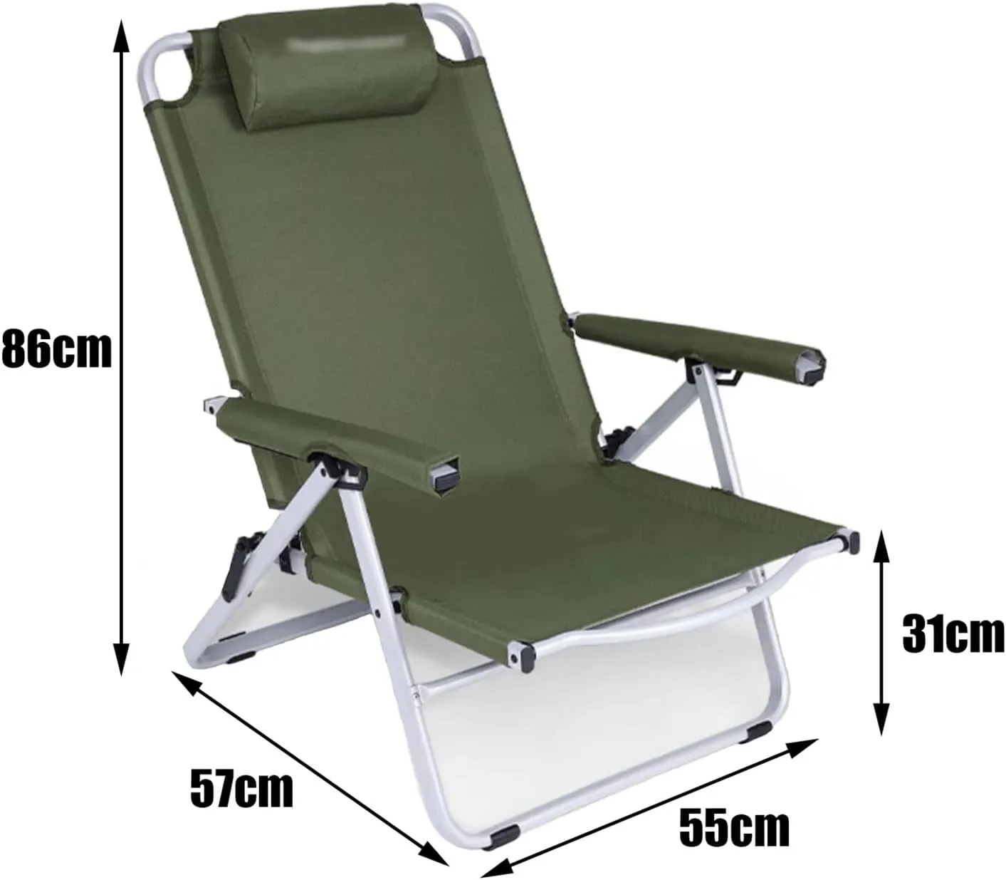 Folding Chaise - Camping Chair, 4th Gear Angle Adjustment, Can Sit and Lie Down, Load Bearing Capacity of 180KG, Suitable for Outdoor Activities Such As Camping, Fishing, Etc