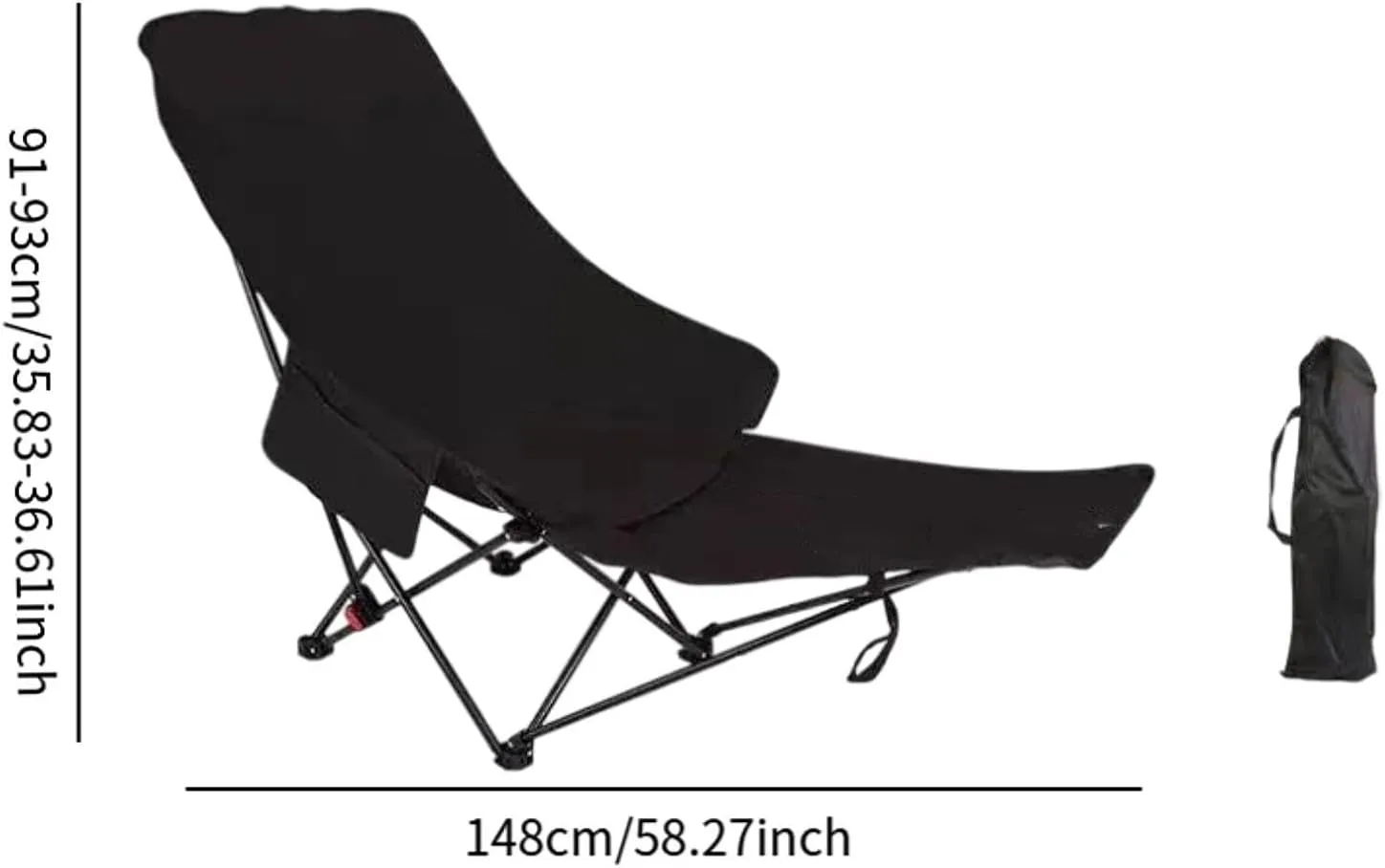 Folding Chaise Lounge Chair Lounger 3 Gear Adjustable Angle Recliner Reclining Chair for Park Pool Hiking Sports Sunbathing, Black