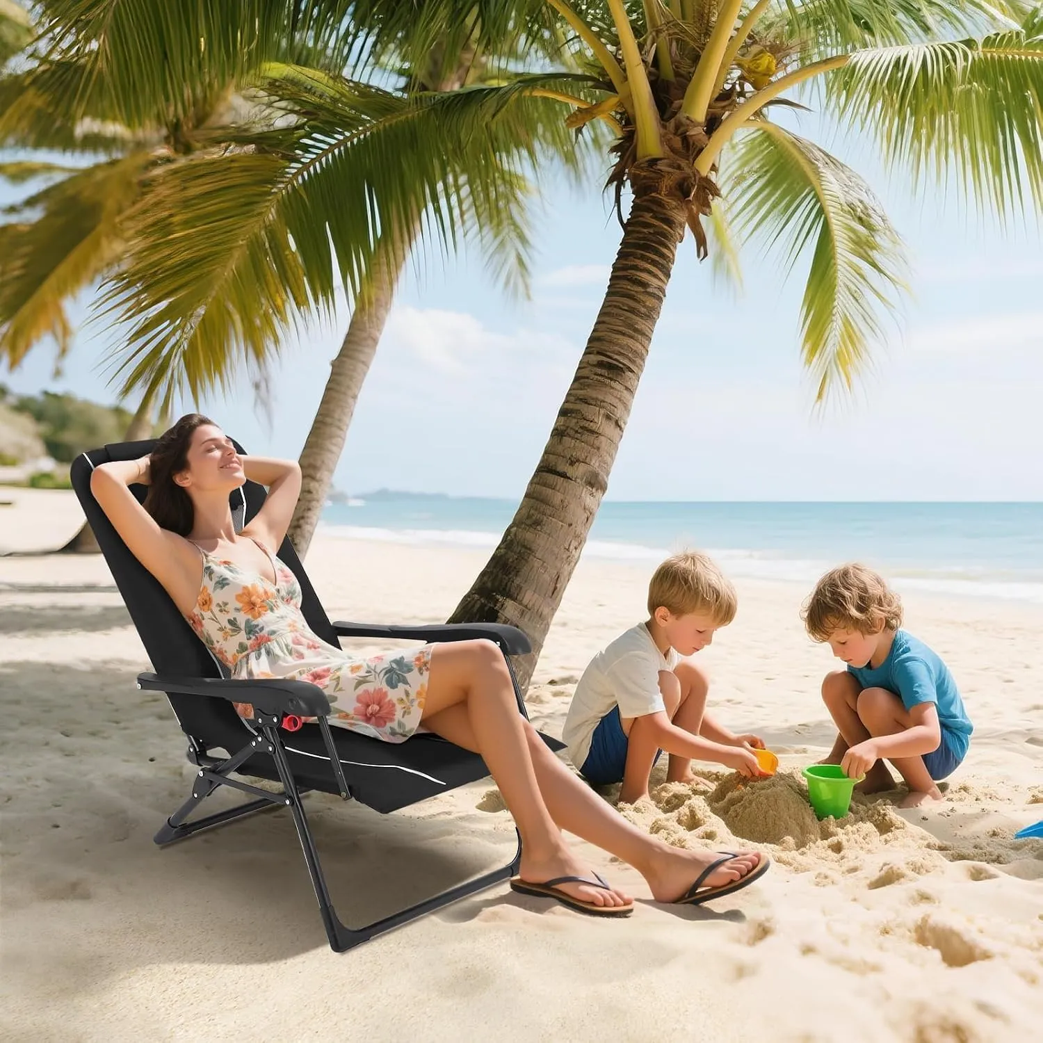 Folding Chaise Lounge Chair,Lightweight Recliner with Adjustable Backrest, Breathable Fabric & Headrest for Outdoor, Beach, Camping, Garden & Patio 330lbs Capacity Easy to Fold & Transport