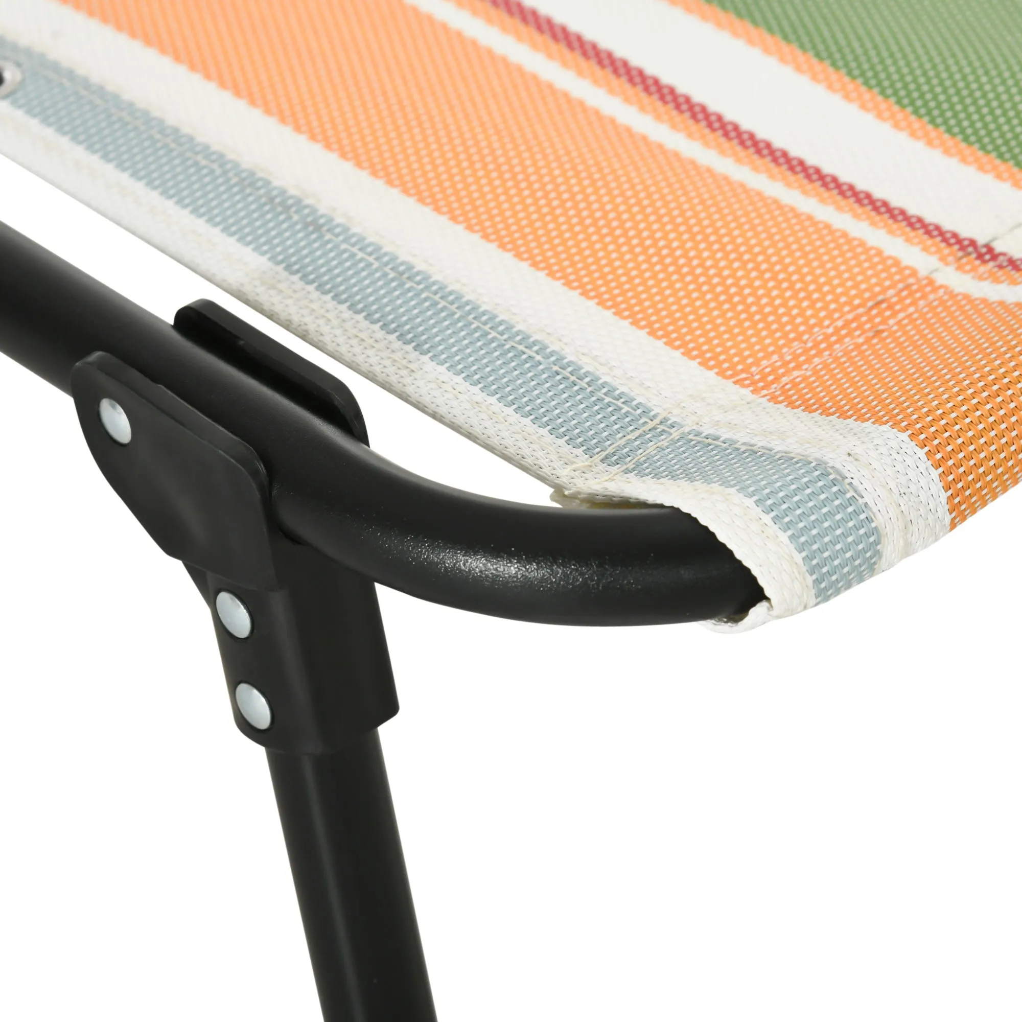 Folding Chaise Lounge Pool Chair with Pillow, 4-Position Reclining, Breathable Mesh, Rainbow Striped