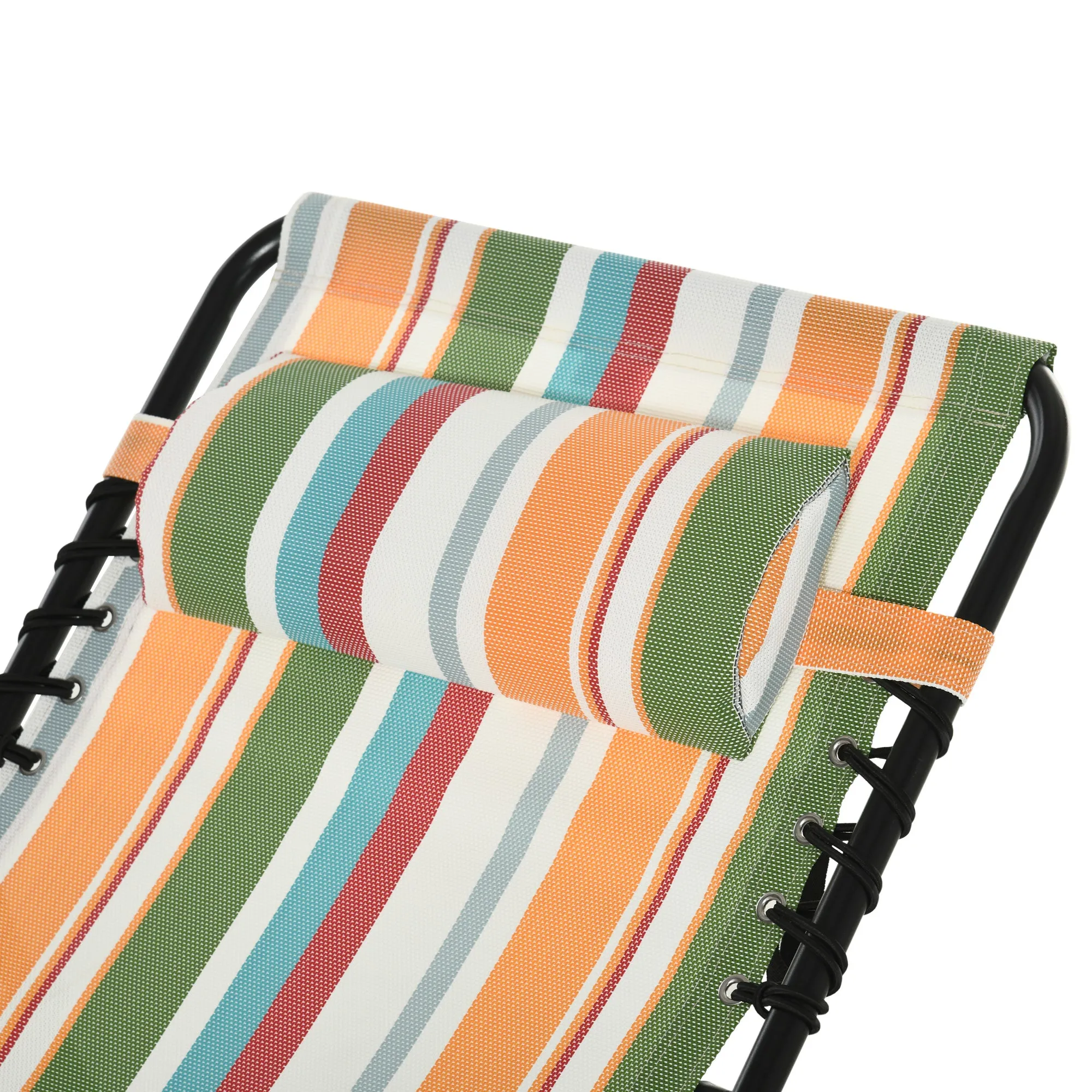 Folding Chaise Lounge Pool Chair with Pillow, 4-Position Reclining, Breathable Mesh, Rainbow Striped