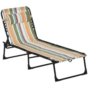 Folding Chaise Lounge Pool Chair with Pillow, 4-Position Reclining, Breathable Mesh, Rainbow Striped