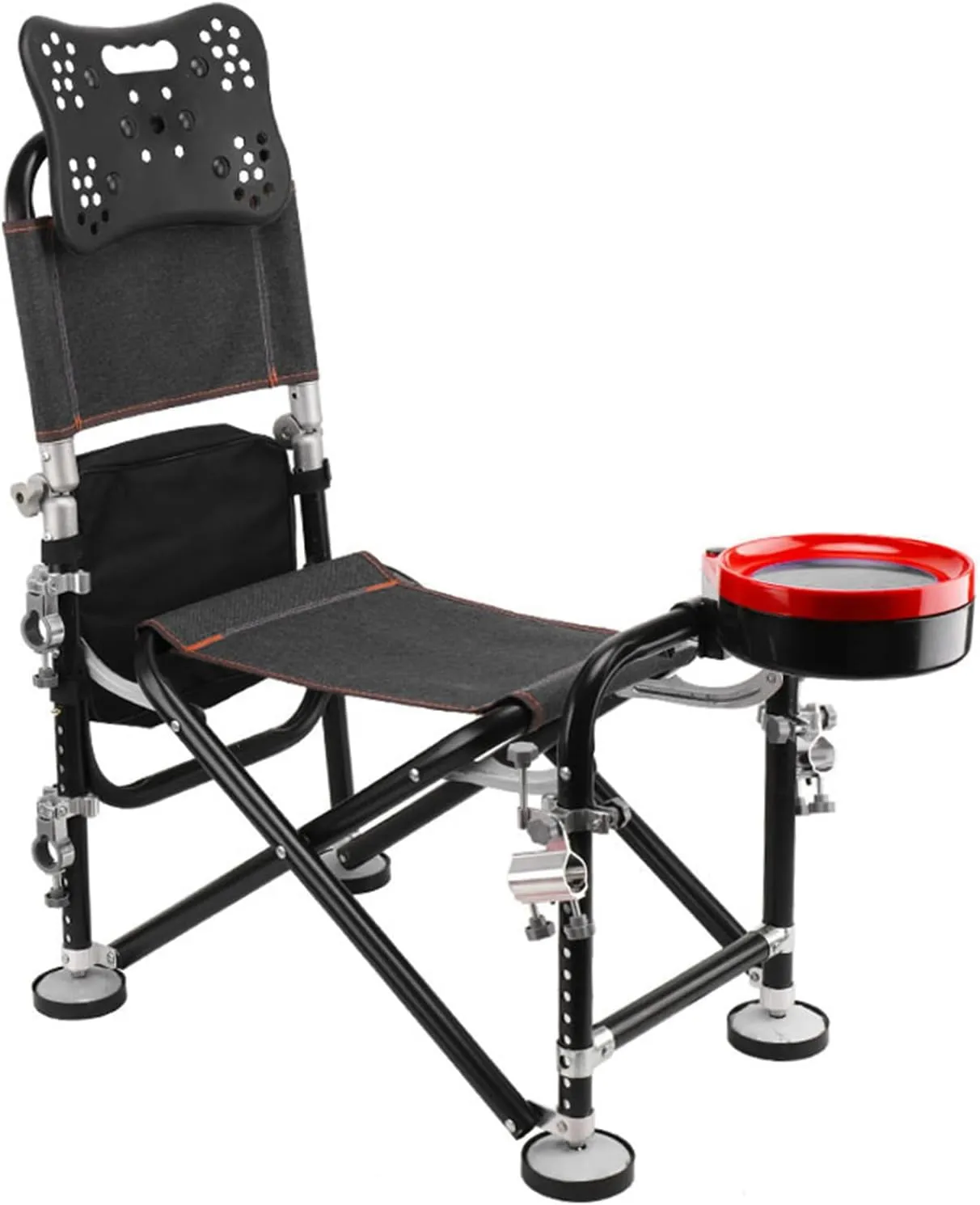 Folding Fishing Chair with Rod Holder, 13 Gear Adjustable Backrest Deck Chair, Heavy Duty Outdoor Fishing Chair for Camping, Hiking