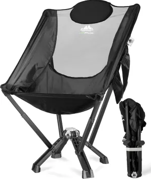 Folding High Back Camp Chair with Headrest Pillow, Widened Aluminum Frame Support 600 LBS, Oversized Portable Outdoor Lounge Patio Chair Mesh Back for Camping, Beach, Poolside, Backyard, Garden