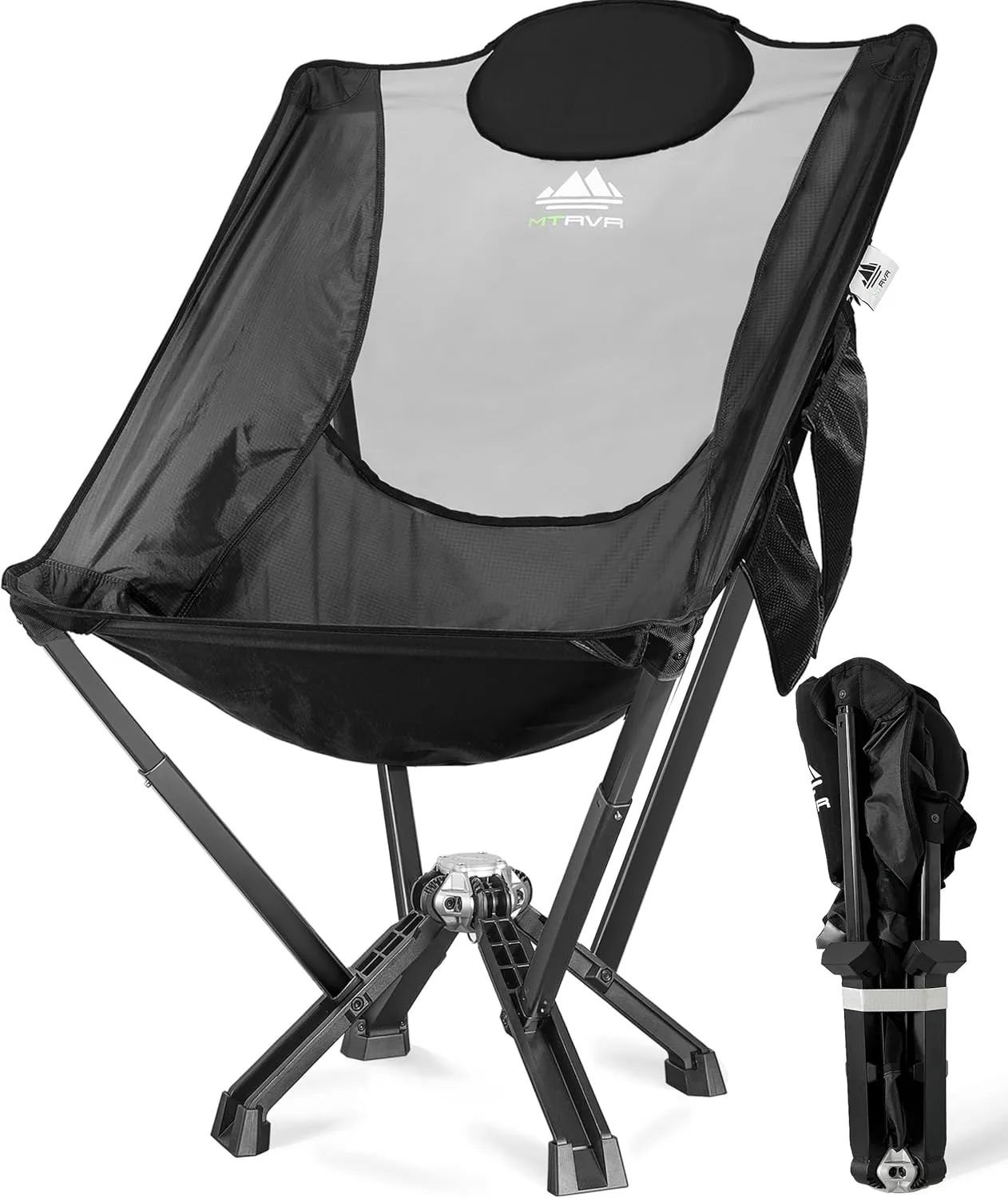 Folding High Back Camp Chair with Headrest Pillow, Widened Aluminum Frame Support 600 LBS, Oversized Portable Outdoor Lounge Patio Chair Mesh Back for Camping, Beach, Poolside, Backyard, Garden