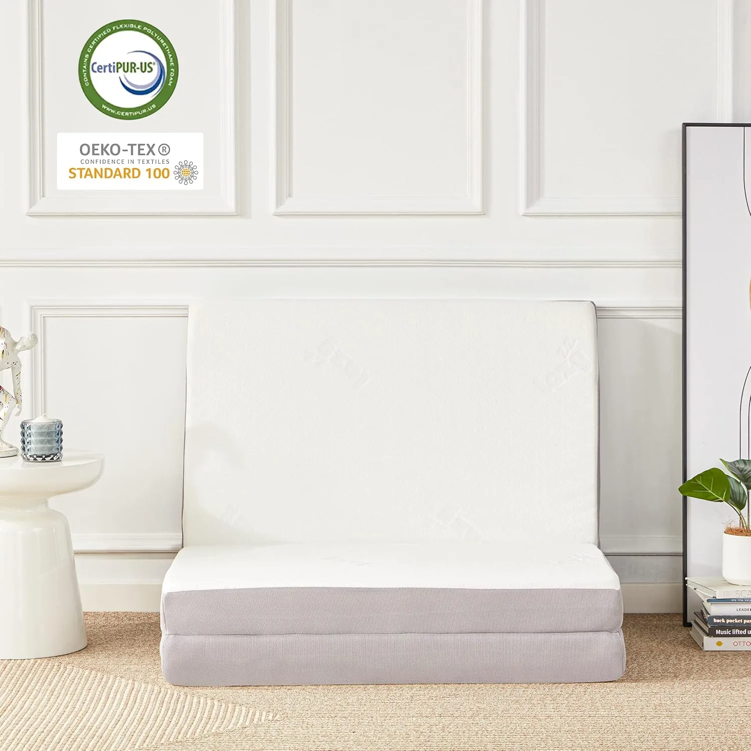 Folding Mattress, 4 Inch Memory Foam Foldable Mattress with Breathable & Washable Bamboo Fiber Fabric Cover, Tri-fold Floor Mattress Guest Bed for Camping, Road Trip, Single