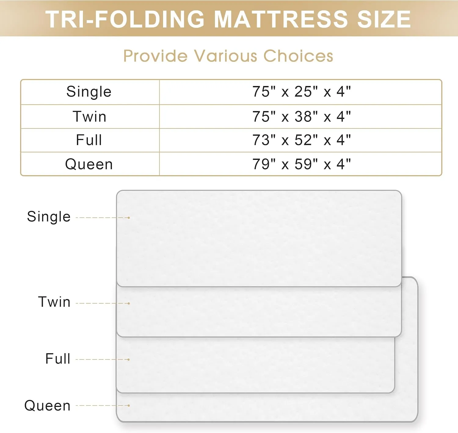 Folding Mattress, 4 Inch Memory Foam Foldable Mattress with Breathable & Washable Bamboo Fiber Fabric Cover, Tri-fold Floor Mattress Guest Bed for Camping, Road Trip, Single