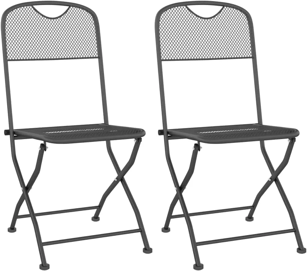 Folding Patio Chairs 2-Pack Anthracite Outdoor Furniture with Expanded Metal Mesh Foldable Lounge Chairs for Camping Beach Backyard (21.3"x15.7"x33.9")