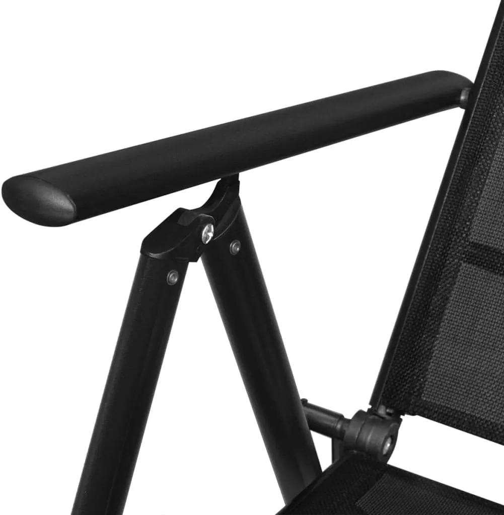 Folding Patio Chairs 2 pcs Aluminum and Textilene Black Outdoor Lounge Chairs Adjustable 7 Positions, Comfortable Reclining Chair Set for Garden, Patio, Beach, Camping, and Lawn
