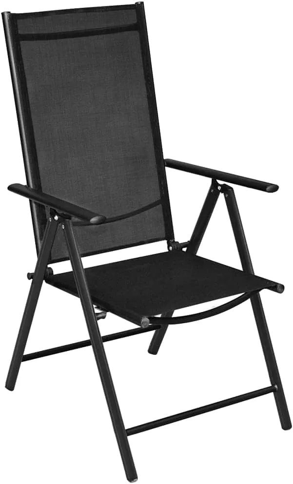 Folding Patio Chairs 2 pcs Aluminum and Textilene Black Outdoor Lounge Chairs Adjustable 7 Positions, Comfortable Reclining Chair Set for Garden, Patio, Beach, Camping, and Lawn
