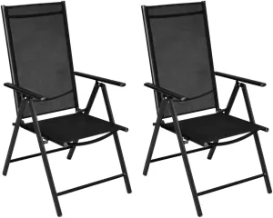 Folding Patio Chairs 2 pcs Aluminum and Textilene Black Outdoor Lounge Chairs Adjustable 7 Positions, Comfortable Reclining Chair Set for Garden, Patio, Beach, Camping, and Lawn