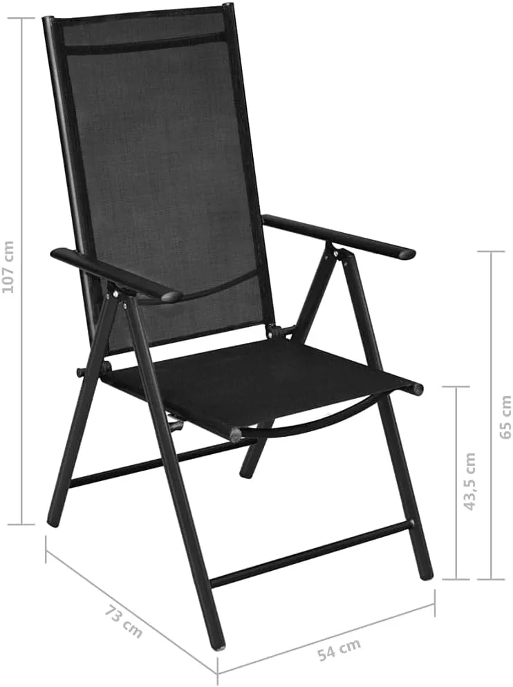 Folding Patio Chairs 2 pcs Aluminum and Textilene Black Outdoor Lounge Chairs Adjustable 7 Positions, Comfortable Reclining Chair Set for Garden, Patio, Beach, Camping, and Lawn