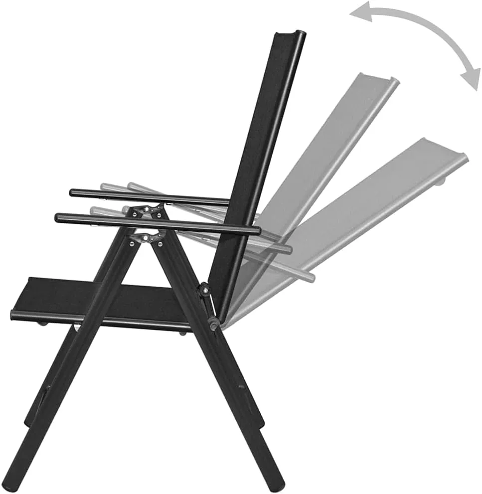 Folding Patio Chairs 2 pcs Aluminum and Textilene Black Outdoor Lounge Chairs Adjustable 7 Positions, Comfortable Reclining Chair Set for Garden, Patio, Beach, Camping, and Lawn