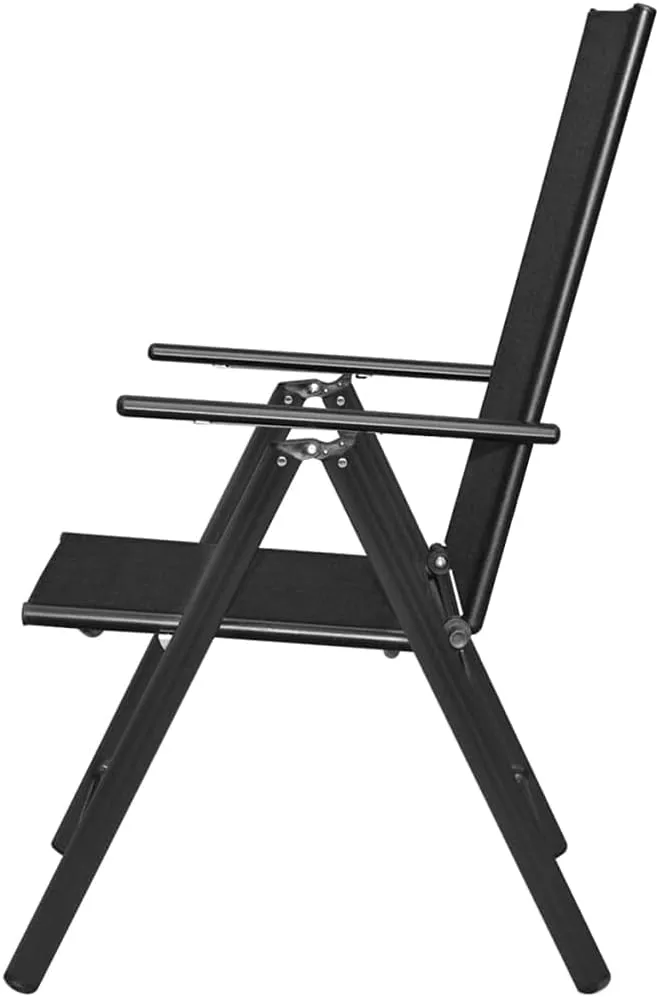 Folding Patio Chairs 2 pcs Aluminum and Textilene Black Outdoor Lounge Chairs Adjustable 7 Positions, Comfortable Reclining Chair Set for Garden, Patio, Beach, Camping, and Lawn