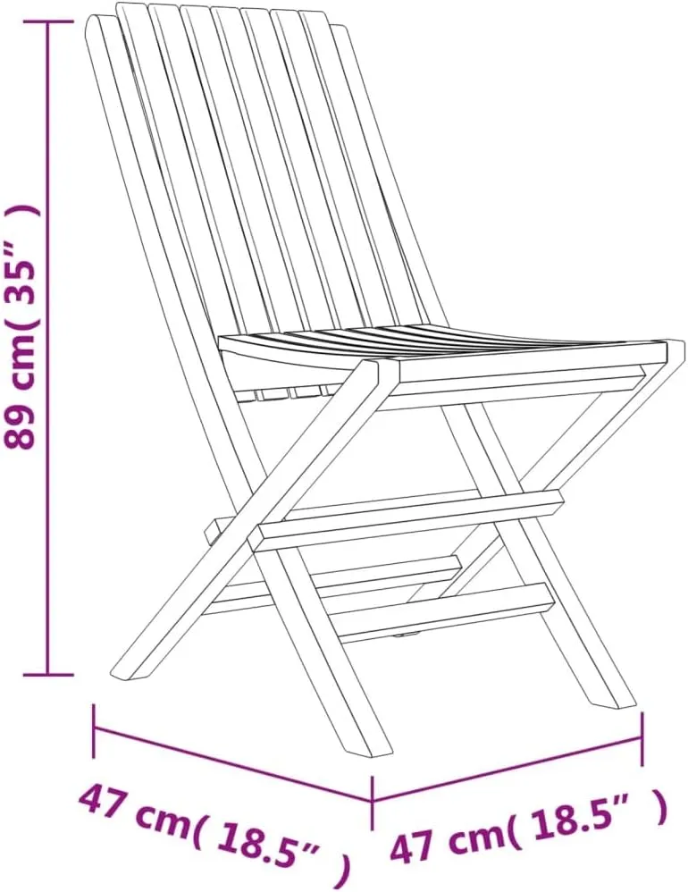 Folding Patio Chairs 2 pcs Teak Wood Outdoor Chairs 18.5"x18.5"x35" Folding Garden Chairs for Outdoor Dining, Beach, and Patio Furniture, Weather-Resistant, Comfortable Seating