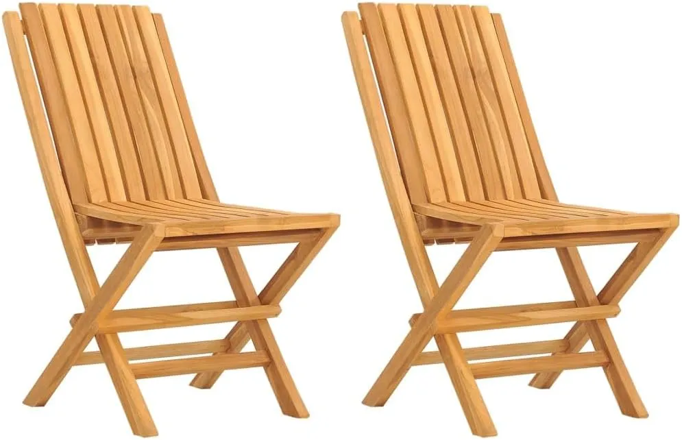 Folding Patio Chairs 2 pcs Teak Wood Outdoor Chairs 18.5"x18.5"x35" Folding Garden Chairs for Outdoor Dining, Beach, and Patio Furniture, Weather-Resistant, Comfortable Seating