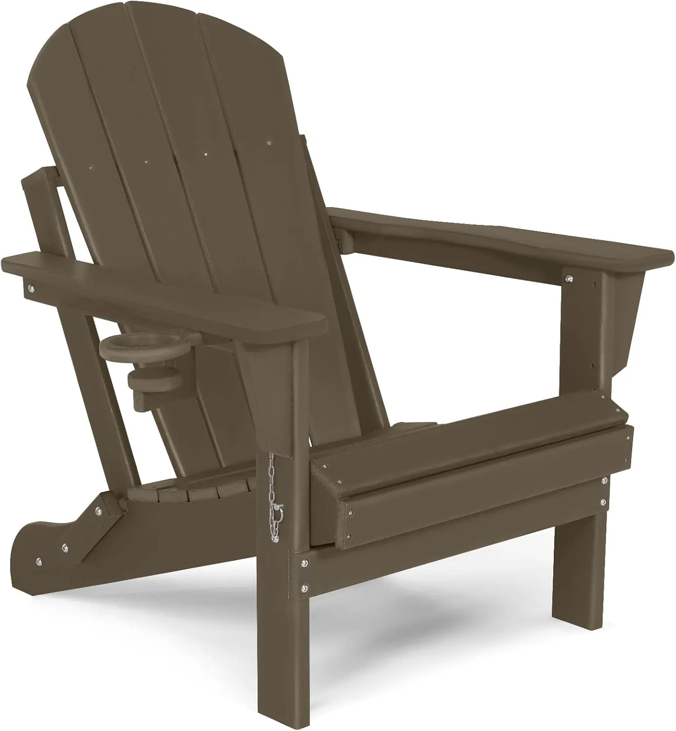 Folding Plastic Adirondack Chair - Outdoor Weather Resistant Adirondack Chairs with Cup Holder, Stackable Seating for Patio, Porch, Deck, Pool, Garden, Backyard (Seat Width 20", Dark Brown)
