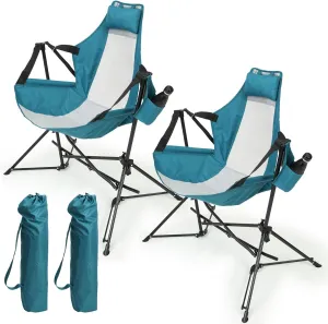 Folding Portable Hammock Camping Chair for Relaxation, Adjustable Back, Convenient Carry Bag, Outdoor Adventures, Blue