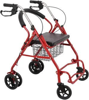 Folding Rollator Walker with Padded Seat Backrest, 4 Large Wheels, Adjustable Height, Brakes, Mobility Aid for Seniors Disabled