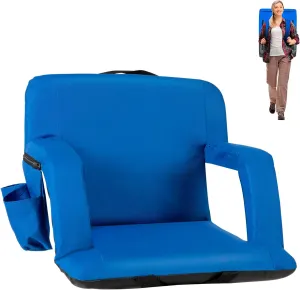 Folding Stadium Seat for Bleachers with Back Support, Bleacher Chairs with Padded Backrest and Adjustable Armrests, 6 Reclining Positions