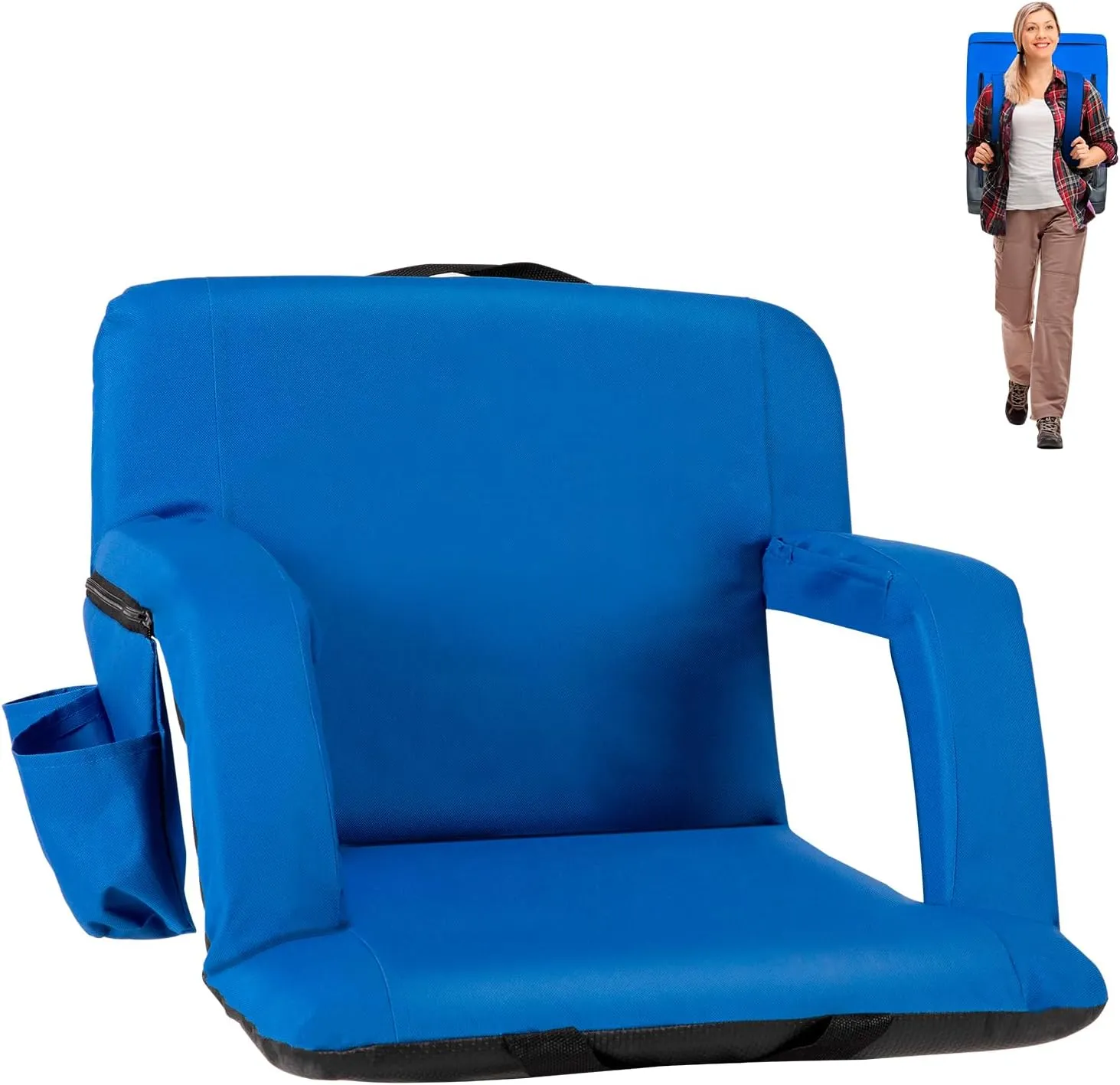 Folding Stadium Seat for Bleachers with Back Support, Bleacher Chairs with Padded Backrest and Adjustable Armrests, 6 Reclining Positions