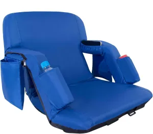 Folding Stadium Seat with Adjustable Back Support - Extra Wide 25'' Bleacher Chairs w/Armrests, Thick Padding - Stadium Cushion Camping Chairs, 6 Pockets, Blue