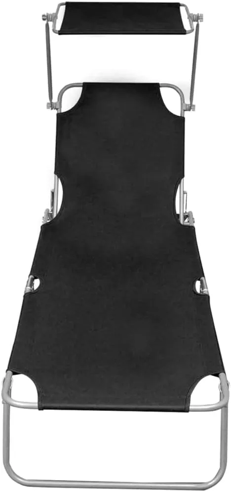 Folding Sun Lounger with Canopy Black Aluminumcamping Chairs Recliner Chair Patio Chairs Outdoor Lounge chairsSuitable for Gardens, courtyards