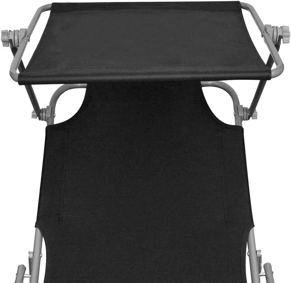 Folding Sun Lounger with Canopy Black Aluminumcamping Chairs Recliner Chair Patio Chairs Outdoor Lounge chairsSuitable for Gardens, courtyards