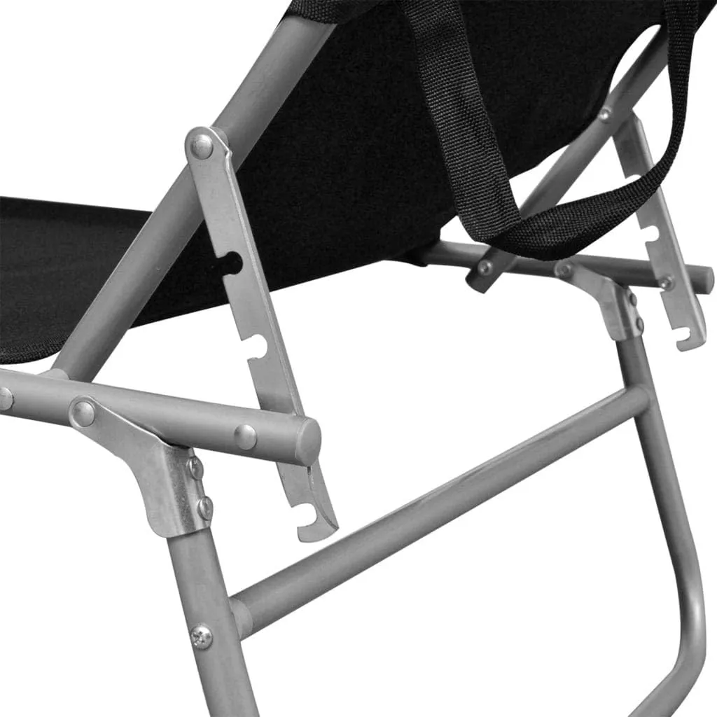 Folding Sun Lounger with Canopy Black Aluminumcamping Chairs Recliner Chair Patio Chairs Outdoor Lounge chairsSuitable for Gardens, courtyards