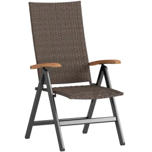 Folding Wicker Dining Chair, PE Rattan Patio Dining Chair Outdoor with Steel Frame, Armrest, Backrest for Garden, Backyard, Porch, Brown