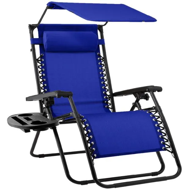 Folding Zero Gravity Recliner Patio Lounge Chair w/ Canopy, Side Tray