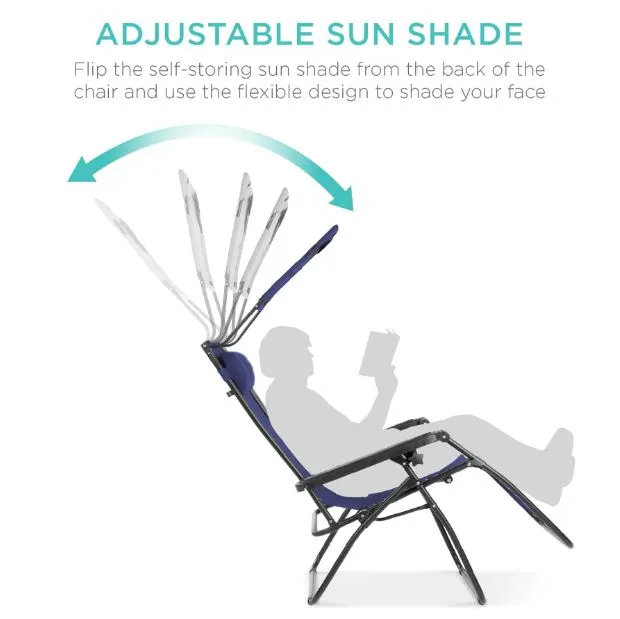 Folding Zero Gravity Recliner Patio Lounge Chair w/ Canopy, Side Tray